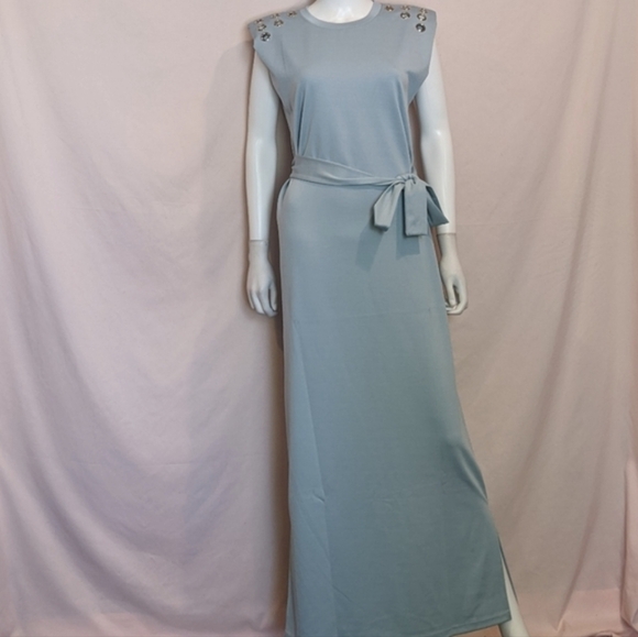 Pantora Bridal Light Blue Teresa Maxi Bridesmaid Dress with Grommet Detail Small - Picture 1 of 11